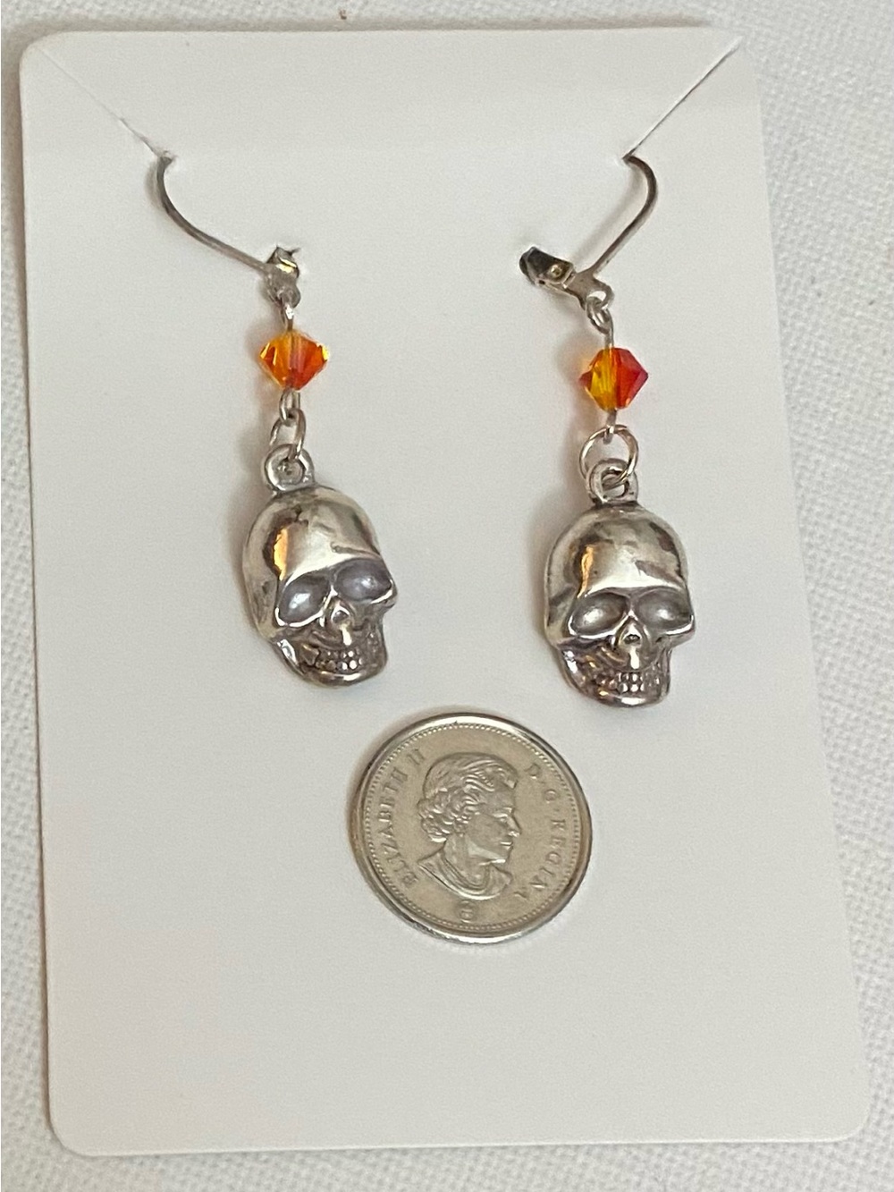 NEW Women’s Silver tone Skull head with Swarovski crystal earrings